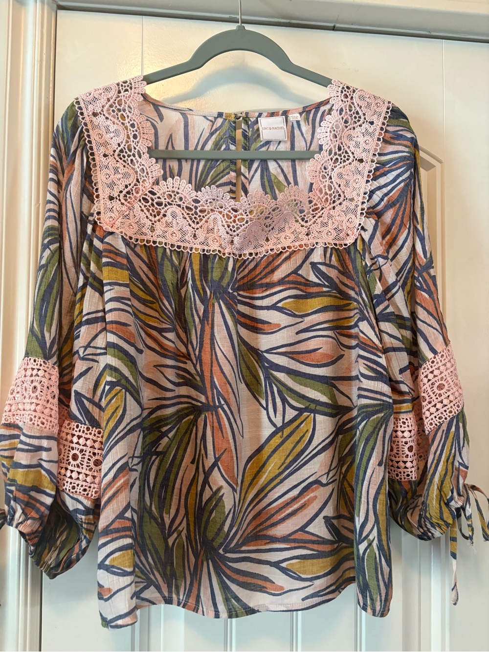 Zac & Rachel Pink Lace-Trim Botanical Print Tunic